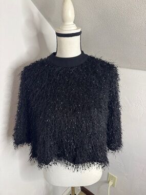 Gracia Black Textured Eyelash Knit Women's Sweater Size Large